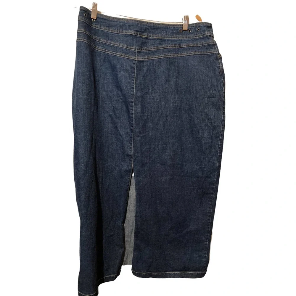 Ashley Stewart Womens Pencil 16W‎ Skirt Blue Stretch Pockets Denim Plus Modest
